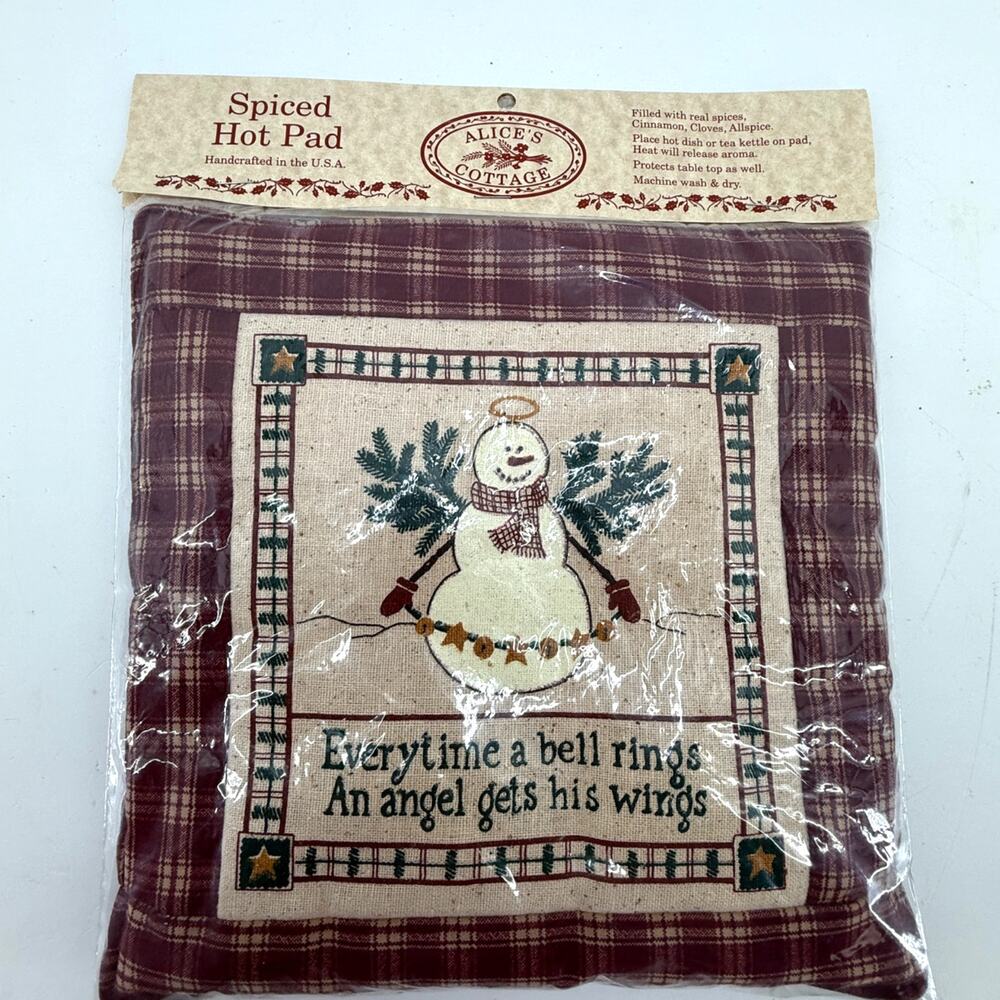 Alice’s Cottage Spiced Hot Pad Snowman Angel Christmas Primitive Plaid New USA